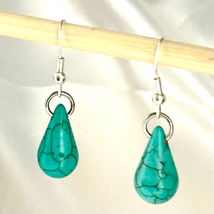 ATK Sterling 925 Silver &amp; Turquoise Teardrop Dangles - £30.07 GBP