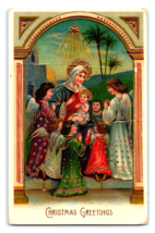 Gilt Embossed Nativity Scene Angels Merry Christmas DB Postcard R10 - $7.87