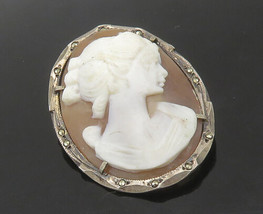 925 Sterling Silver - Vintage Antique Marcasite Border Cameo Brooch Pin - BP8760 - £53.47 GBP