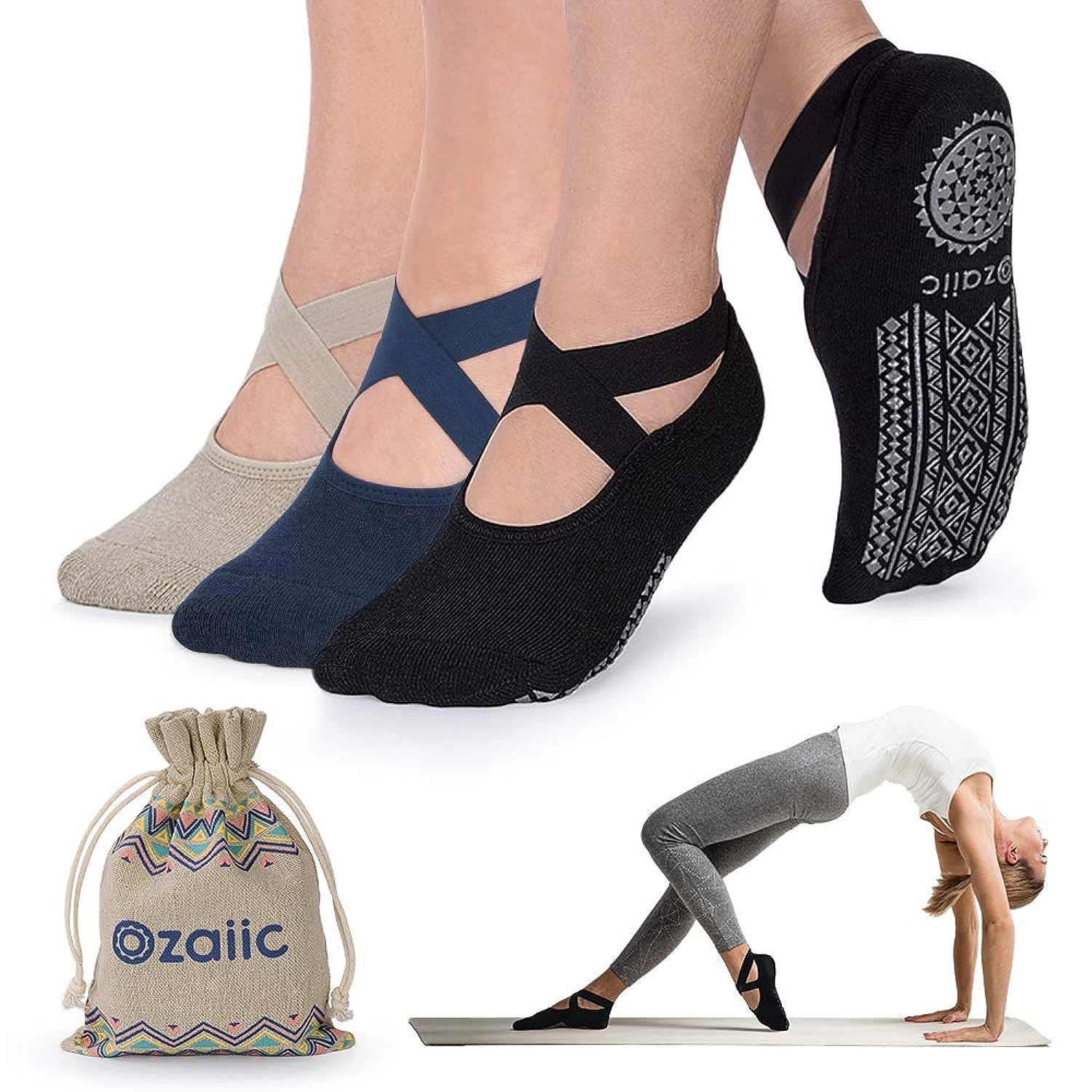 Primary image for Non Slip Socks For Yoga Pilates Barre Fitness Hospital Socks For Women (3 Pairs 