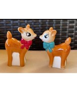 Ceramic Reindeer (girl &amp; boy) Salt and Pepper Shakers Set New Holiday Ch... - $16.99