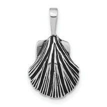 Sterling Silver Polished Antiqued and Textured Scallop Shell Pendant - $25.46