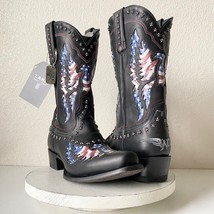 NEW Lane OLD GLORY Mens Cowboy Boots 12.5 Black Leather Western Biker Cu... - $292.05