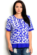 Essential Ladies Top Blue Geometric Short-Sleeve Plus Size 2XL - £20.08 GBP