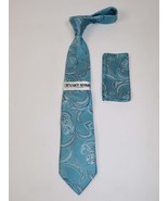 Men&#39;s Stacy Adams Tie and Hankie Set Woven Silky Fabric #Stacy77 Teal - £23.48 GBP
