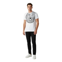 Mens PLATINI Sports Shirt With Rhine Stones Lion Medallion Chain SS3612 White image 6