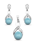 Sterling Silver Round Cut Natural Larimar Infinity Drop Earring &amp; Pendan... - €84,94 EUR