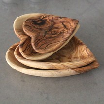 Stunning Set of 4 Olive Wood Heart Shaped Bowl, Hand Crafted Wooden Heart bowls, - £75.66 GBP
