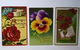 Birthday Postcards Roses Birthday Flowers Lot Of 3 Vintage Embossed Original - $12.83