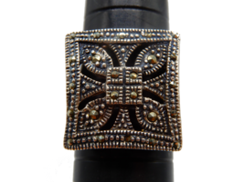 925 sterling silver square marcasite cocktail ring - £31.69 GBP