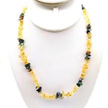 Vintage Polished Gemstone Chips Necklace with Citrine Jade and Amethyst,... - $38.70