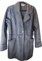 D &amp; Co Jacket Women Medium Gray Sherpa Lined Long Coat Pockets Collared Buttons - £20.79 GBP