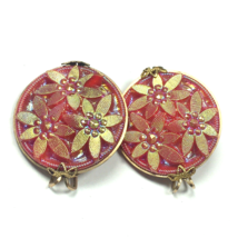 Vintage Hillcraft Slide Earrings Iridescent Aurora Borealis AB Pink Red Glass - $27.00