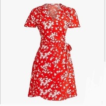 J. Crew size 2 Red White V-Neck Floral Wrap Dress Short Spring Summer Dress - £15.49 GBP