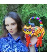 Boho Style Hand Painted Cat Figurine! - $2,815.65 MXN