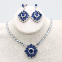 925 Stamp Dubai Blue Stones Necklace Earring Set for Women Luxury Wedding Party  - £30.78 GBP