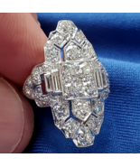 EARTH MINED Diamond ORIGINAL Art Deco Statement Ring Antique Platinum Fi... - $18,710.25