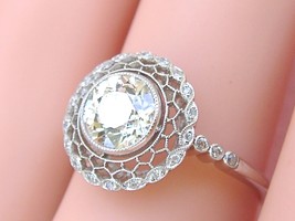 Estate Edwardian 1.25ct Euro Diamond Platinum Lacy Halo Cocktail Engagement Ring - £6,780.37 GBP