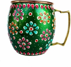 Copper Handmade Outer Hand Painted Art work Beer, Cold Coffee Mug - Cup Green-1 - $18.69