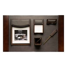  Bey Berk 6 Piece &quot;Walnut&quot; Wood &amp; Brown Leather Desk Set - $329.95