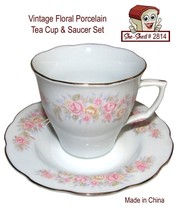 Vintage  Floral Porcelain Tea Cup and Saucer Set made in China - $24.95