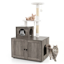 Cat Tree with Litter Box Enclosure with Cat Condo-Gray - Color: Gray - £247.87 GBP