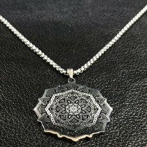 Mandala Necklace Silver Stainless Steel Spiritual Meditation Pendant - £16.01 GBP