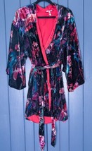 Soma Black Floral Velvet Noir Short Robe Small Medium Whimsigoth Sexy AS... - $55.44