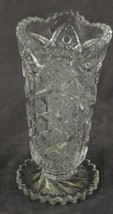 Vintage 7&quot; Glass EAPG Whirling Hobstar &amp; Fan Pattern Flower Vase 4 Part Mold - £14.90 GBP