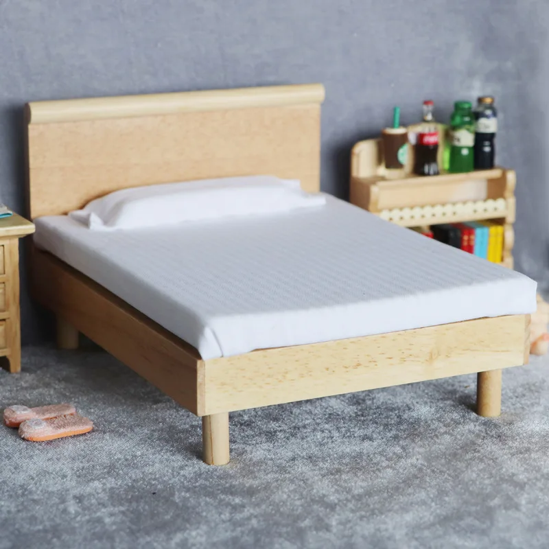 1:12 Scale Miniature Dollhouse Bedroom Furniture Mini Double Bed for OB11 Doll - £16.90 GBP+