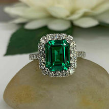 14K White Gold Over Colombian Emerald Diamond 2CT Solitaire with Accents Ring - £74.11 GBP