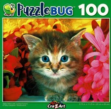 Tabby Kitten with Colorful Flowers - 100 Pieces Jigsaw Puzzle - £8.55 GBP