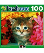 Tabby Kitten with Colorful Flowers - 100 Pieces Jigsaw Puzzle - £8.55 GBP
