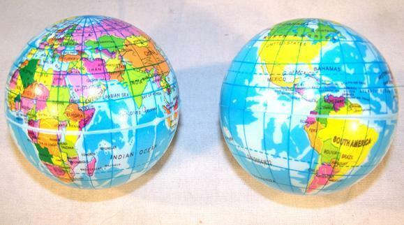 2 WORLD GLOBE MAP BOUNCE BALLS novelty squeeze novelty toy bouncing play... - $4.74