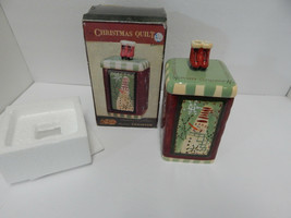 Christmas Quilt Ceramic Canister from Cracker Barrel Snowman - £19.41 GBP