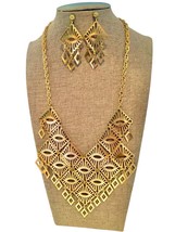 Vintage Necklace Sarah Coventry Jewelry Gold Tone Bib Necklace Earrings - £29.46 GBP