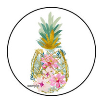 30 Floral Pineapple Envelope Seals Labels Stickers 1.5&quot; Round Luau Tropical - £5.85 GBP