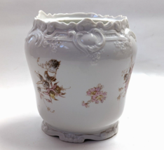 Porcelain Cookie Jar / Vase / Planter White Pink Floral Embossed - £20.32 GBP