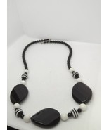 Handcrafted Black White Striped Glass Beads Toggle Necklace 22&quot; - £22.62 GBP
