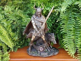 Freyr Statue God Figurine Norse Wood Viking Odin Finish Bronze Asatru Re... - £126.89 GBP