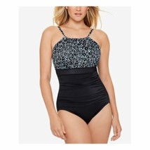 $99 SWIM SOLUTIONS Tummy Control Removable Cups Shirred High Neck One Piece 8 - £17.78 GBP