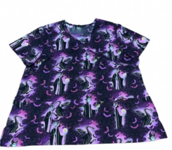 DISNEY VILLIANS Womens Plus 2XL Snow White Maleficent Black Purple Scrub... - $18.99