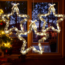 MAOYUE Christmas Window Lights 3 Pack Christmas Star Lights with Snow Pine Leave - £16.55 GBP