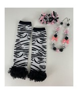Girls Sz 2 3 4 Set Pink Zebra Print Necklace Barrettes Leg Covers 3 Pc L... - $26.95 CAD