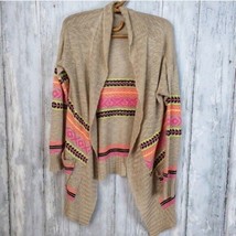 Eyeshadow Open Front Tan and Neon Cardigan Size M - $25.65