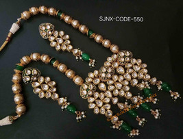 VeroniQ Trends-Designer Raani Haar Necklace set in Kundan,Faux Gemstones,Emerald - £99.05 GBP