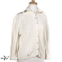 Vintage Deadstock NWT 70s White Button Up Cardigan Sweater w Collar- 40 ... - $40.00