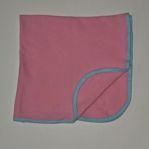 Pink Waffle Knit Cotton Thermal Baby Blanket Blue Trim 26x26 READ - £23.42 GBP