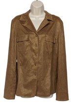 Casual Corner Faux Suede Button Down Shirt Large Brown Long Sleeve Stretch - £20.58 GBP