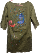 Loup Green 3.4 Sleeve Robe Kelly Cotton FRANCE French Made Knee Length D... - $24.75